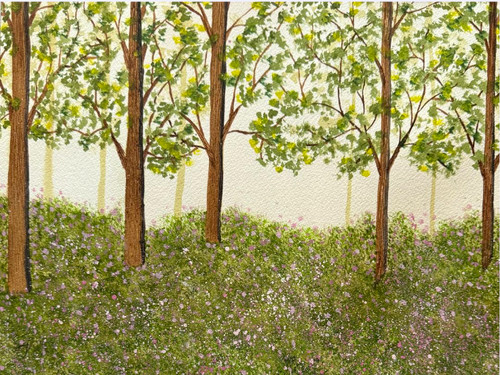 Painting watercolor trees - painting,
