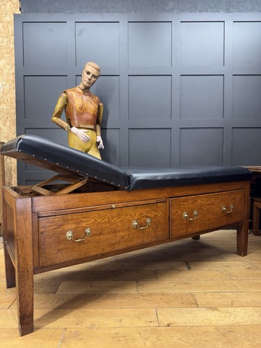 Antique oak medical exam - exam, couch